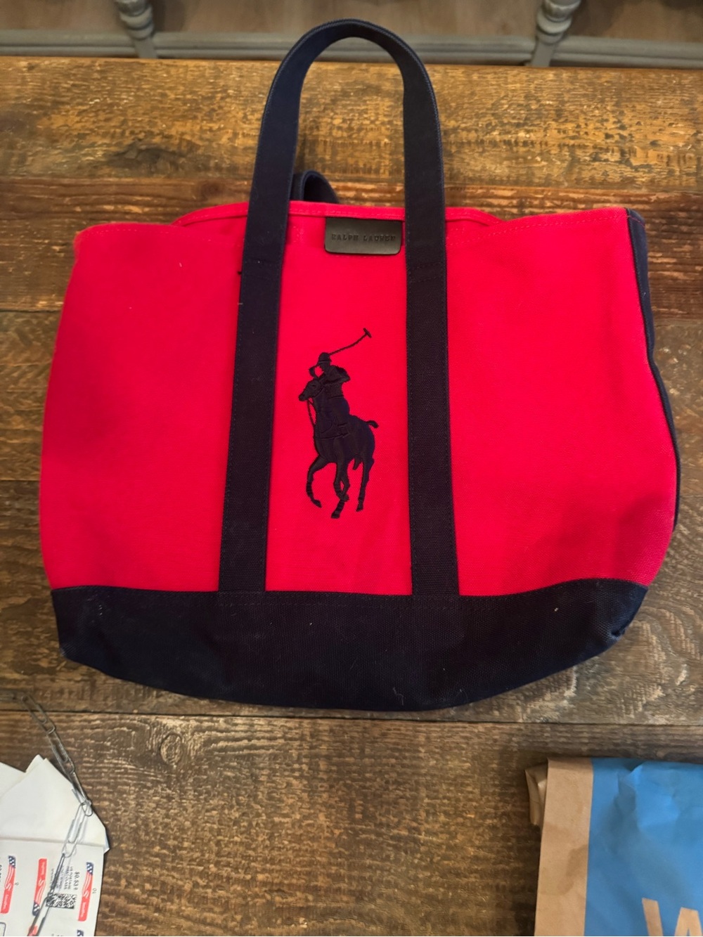 Ralph Lauren Red & Navy Polo Tote Bag- Large Embroidered Logo